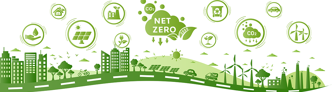 Illustration related to reducing pollution, reaching net zero. 