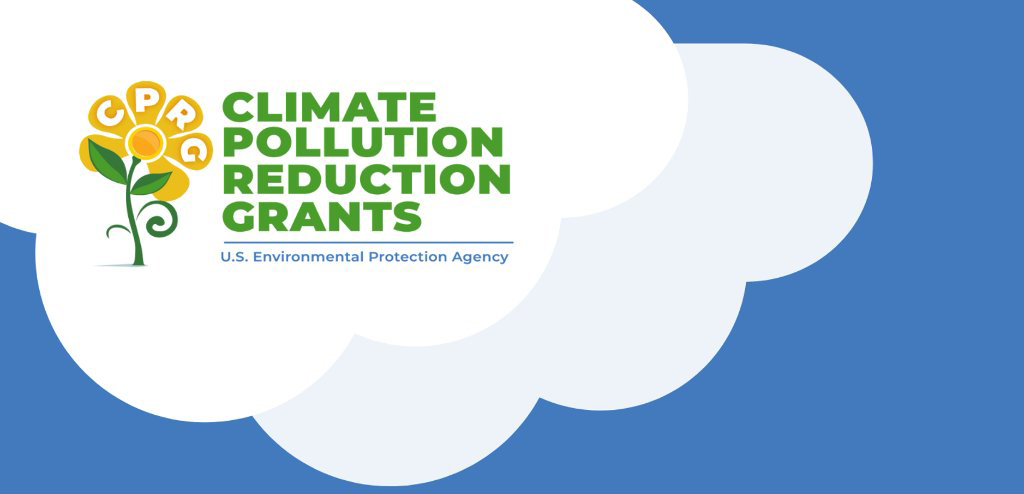Climate Pollution Reduction Grants Logo on top of clouds.