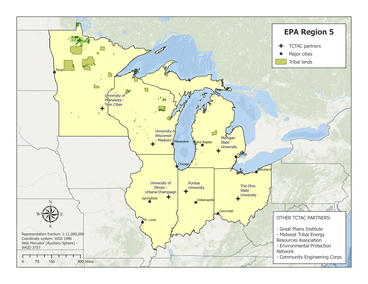 Map of EPA region 5 with TCTAC partners identified. 